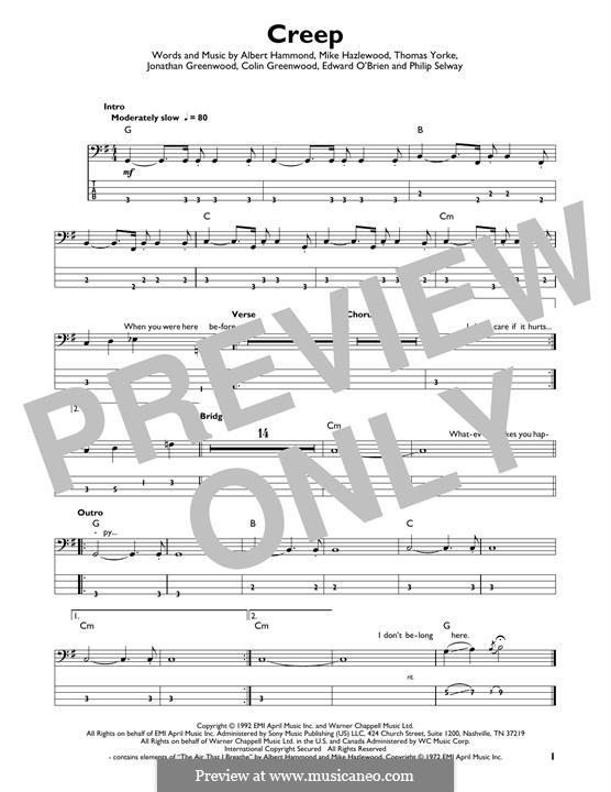 Creep (Radiohead): Für Bassgitarre mit Tabulatur by Albert Hammond, Colin Greenwood, Ed O'Brien, Jonny Greenwood, Mike Hazelwood, Phil Selway, Thomas Yorke