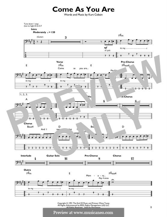 Come as You Are (Nirvana): Für Bassgitarre mit Tabulatur by Kurt Cobain