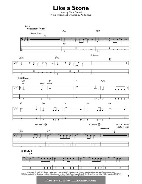 Like a Stone (Audioslave): Für Bassgitarre mit Tabulatur by Chris Cornell