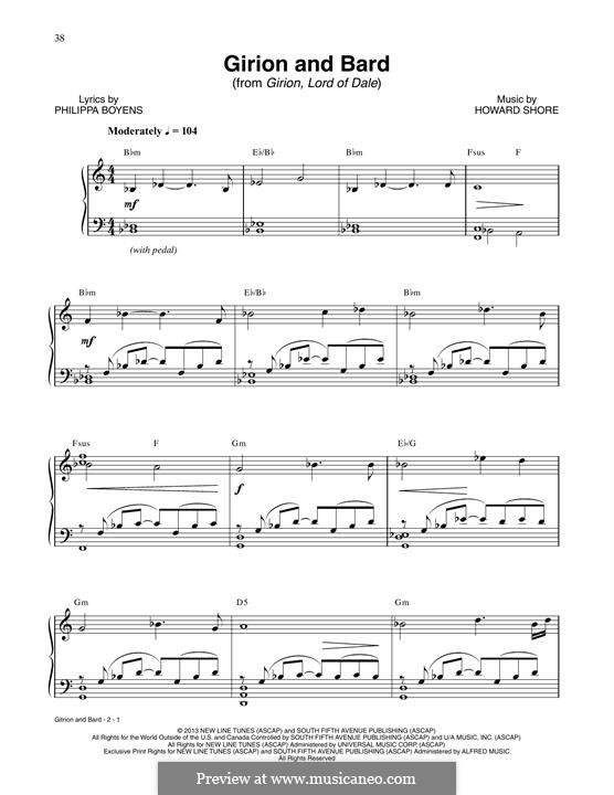 Girion And Bard (from The Hobbit: The Desolation of Smaug): Für Klavier by Howard Shore