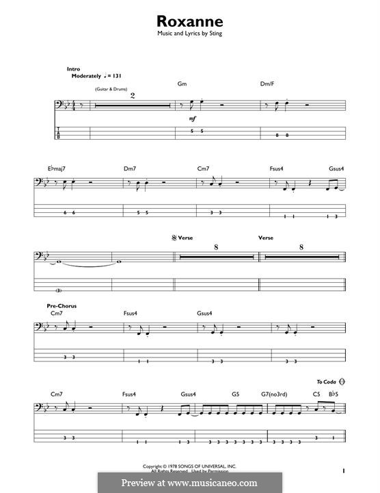 Roxanne (The Police): Für Bassgitarre mit Tabulatur by Sting