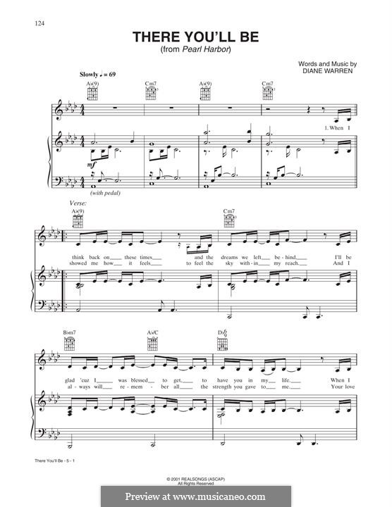There You'll Be (Faith Hill): Für Stimme und Klavier (oder Gitarre) by Diane Warren