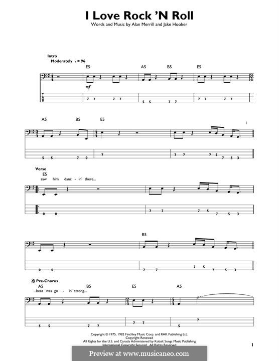 I Love Rock 'n Roll: Für Bassgitarre mit Tabulatur by Alan Merrill, Jake Hooker