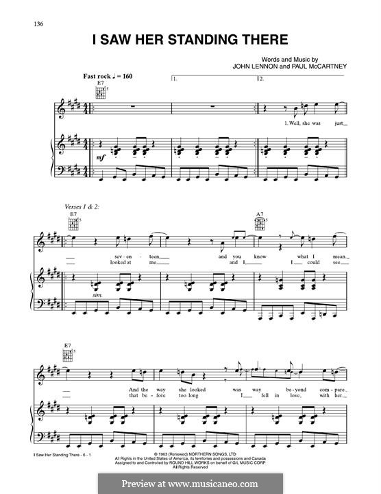 I Saw Her Standing There (The Beatles): Für Stimme und Klavier (oder Gitarre) by John Lennon, Paul McCartney