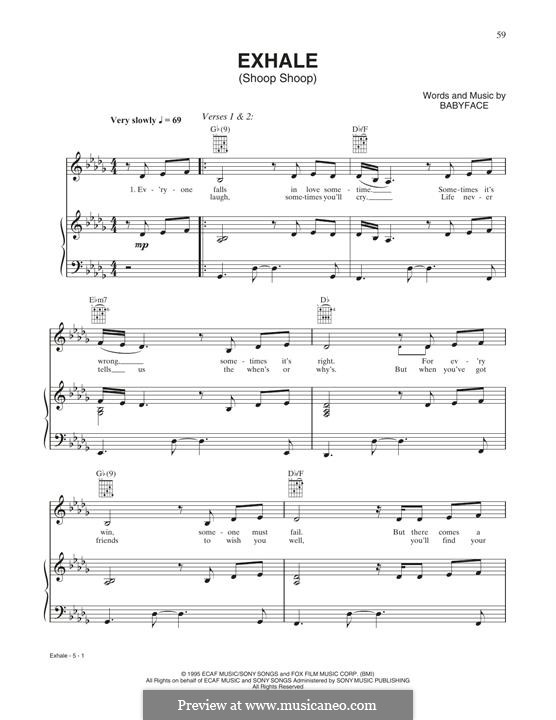 Exhale (Shoop Shoop): Für Stimme mit Klavier oder Gitarre (Whitney Houston) by Kenneth 'Babyface' Edmonds