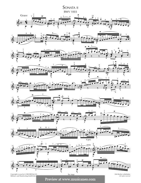 Sonate für Violine Nr.2 in a-Moll, BWV 1003: Für einen Interpreten by Johann Sebastian Bach