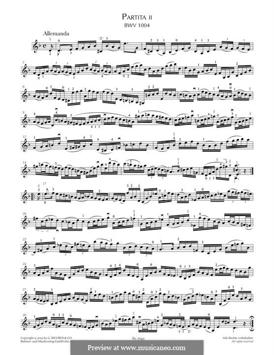 Partita für Violine Nr.2 in d-Moll, BWV 1004: Für einen Interpreten by Johann Sebastian Bach