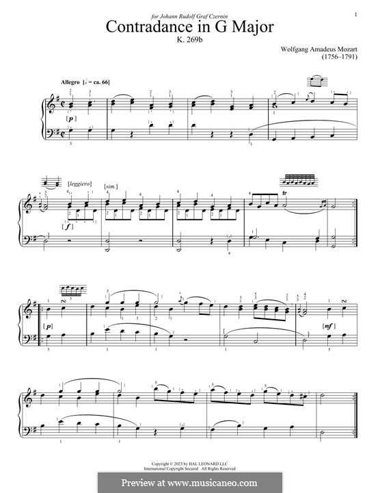 Kontratanz für Klavier in G-Dur, K.269b: Für einen Interpreten by Wolfgang Amadeus Mozart