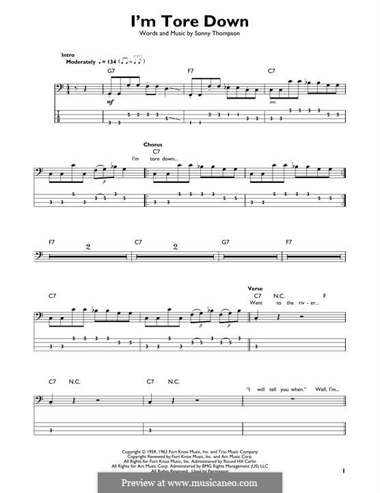 I'm Tore Down (Eric Clapton): Für Bassgitarre mit Tabulatur by Sonny Thompson
