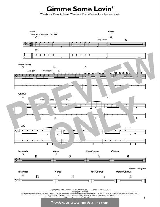 Gimme Some Lovin' (The Spencer Davis Group): Für Bassgitarre mit Tabulatur by Muff Winwood, Spencer Davis, Steve Winwood
