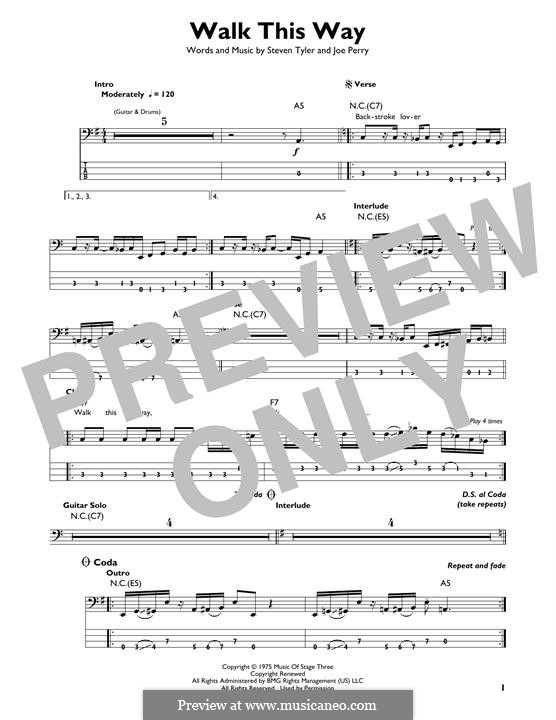 Walk This Way (Aerosmith and Run D.M.C.): Für Bassgitarre mit Tabulatur by Joe Perry, Steven Tyler