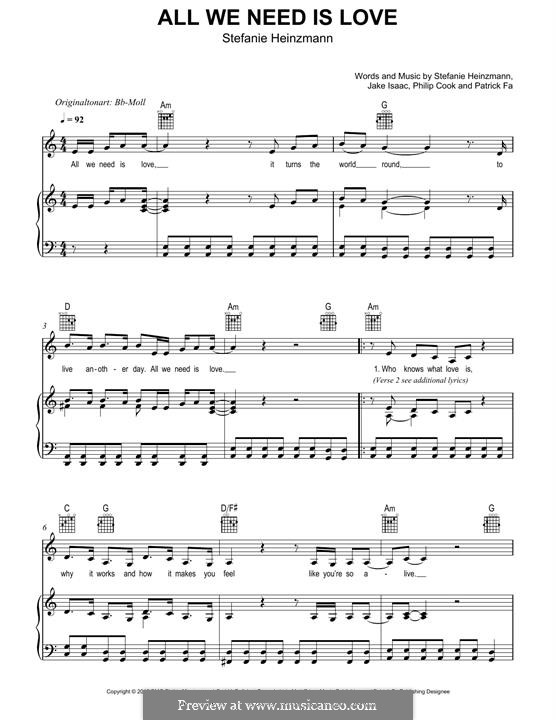All We Need Is Love übersetzung Deutsch All We Need Is Love von S. Heinzmann - Noten auf MusicaNeo