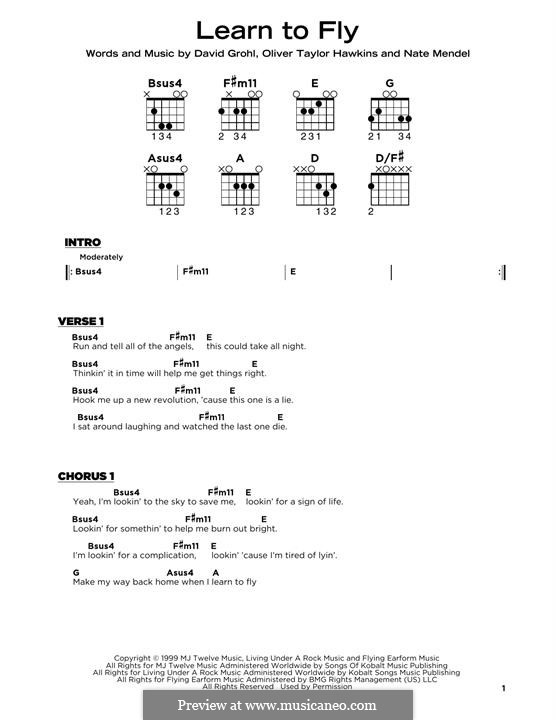 Learn To Fly (Foo Fighters): Lyrics and guitar chords by David Grohl, Nate Mendel, Taylor Hawkins