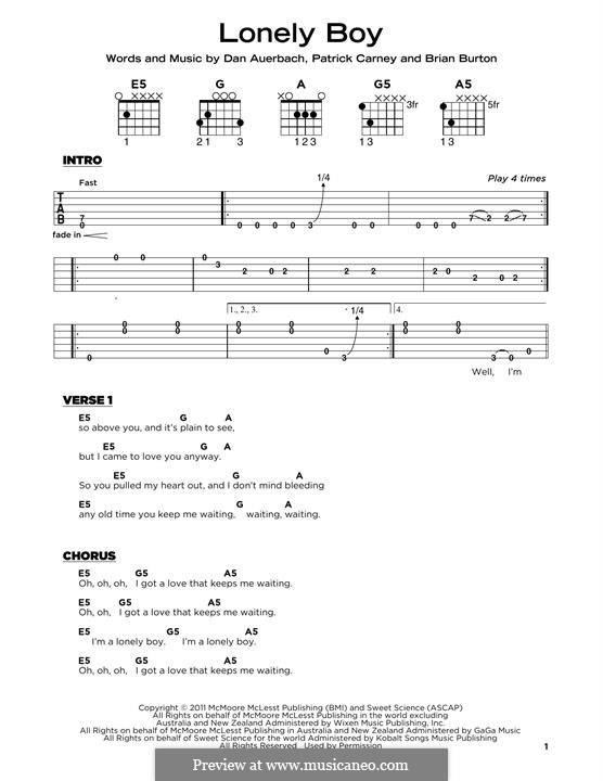 Lonely Boy (The Black Keys): Lyrics and guitar chords by Brian Burton, Daniel Auerbach, Patrick Carney