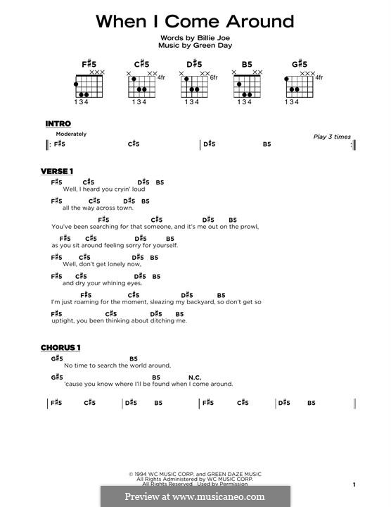 When I Come Around: Lyrics and guitar chords by Green Day