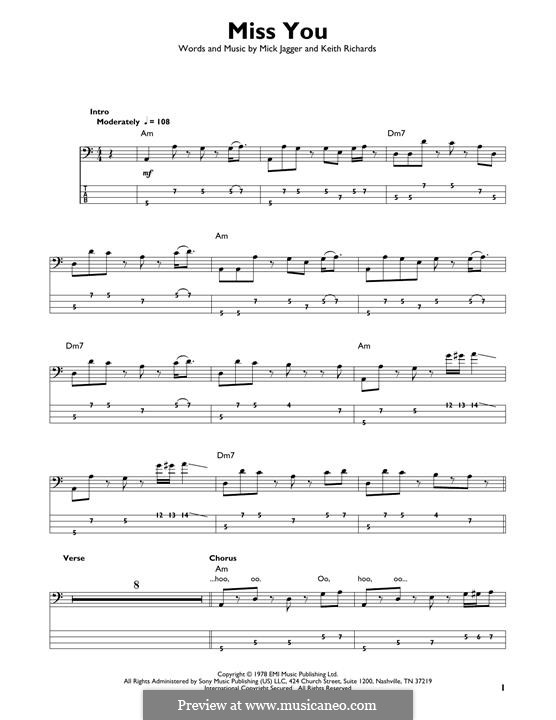 Miss You (The Rolling Stones): Für Bassgitarre mit Tabulatur by Keith Richards, Mick Jagger