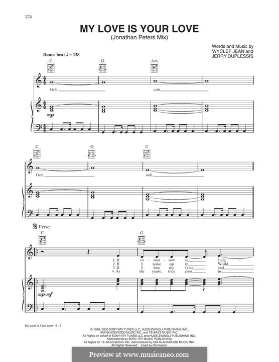 My Love Is Your Love (Whitney Houston): Für Stimme und Klavier (oder Gitarre) by Jerry Duplessis, Wyclef Jean