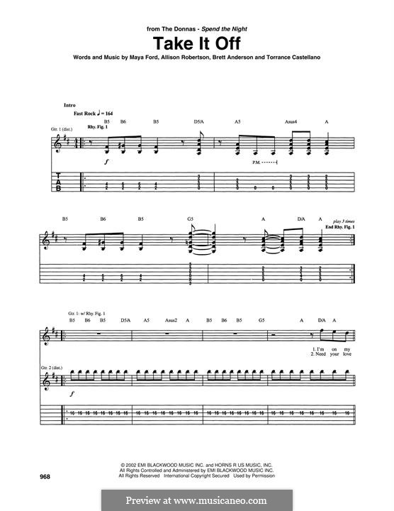 Take It Off (The Donnas): Für Gitarre by Allison Robertson, Brett Anderson, Heather Castellano Torrance, Maya Anne Ford