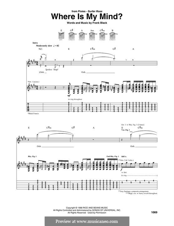 Where Is My Mind (The Pixies): Für Gitarre mit Tabulatur by Black Francis