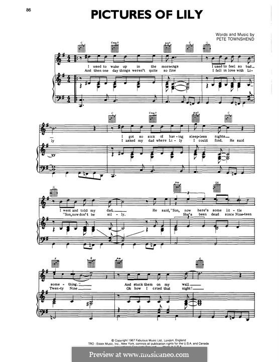Pictures of Lily (The Who): Für Stimme und Klavier (oder Gitarre) by Peter Townshend