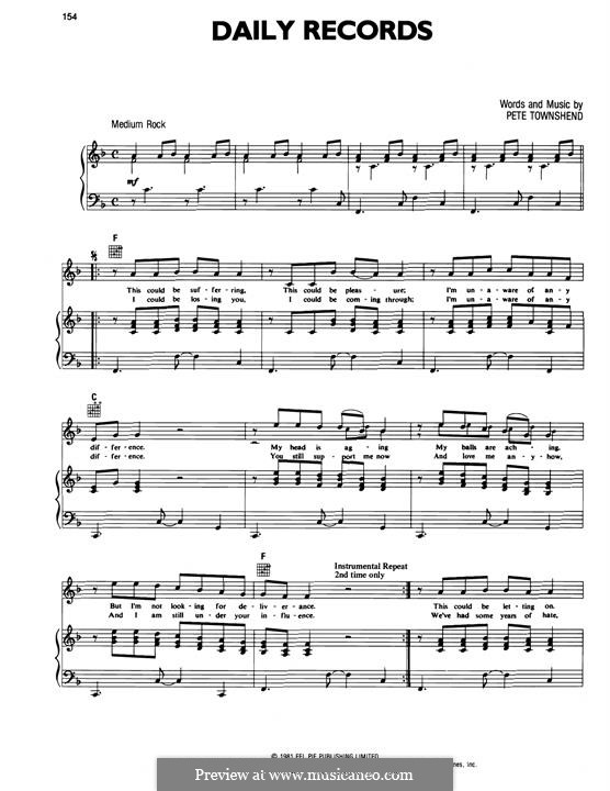 Daily Records (The Who): Für Stimme und Klavier (oder Gitarre) by Peter Townshend