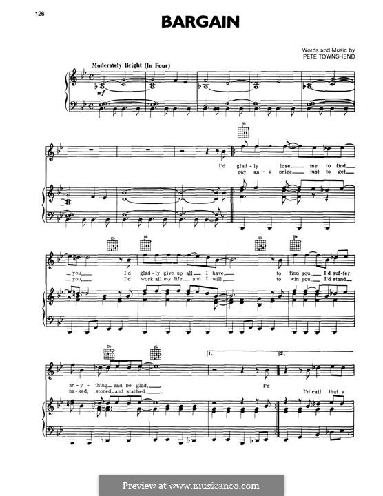 Bargain (The Who): Für Stimme und Klavier (oder Gitarre) by Peter Townshend