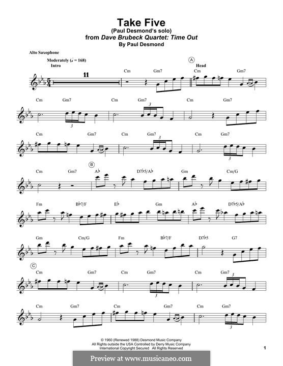 Take Five (Dave Brubeck): Für Altsaxophon by Paul Desmond
