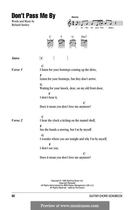 Don't Pass Me By (The Beatles): Lyrics and guitar chords by Ringo Starr