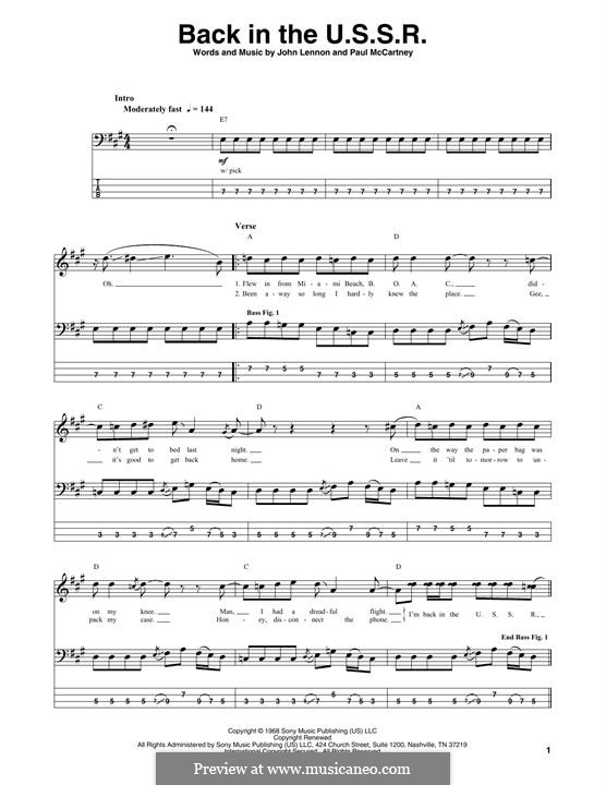 Back in the USSR (The Beatles): Für Bassgitarre mit Tabulatur by John Lennon, Paul McCartney
