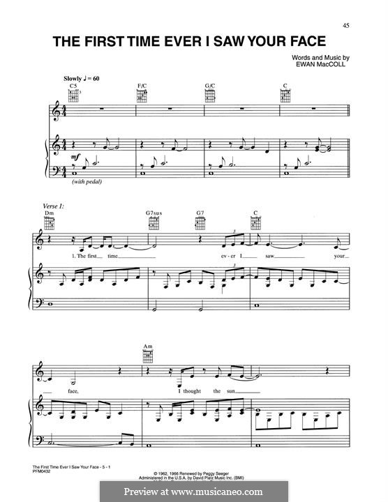 The First Time Ever I Saw Your Face: For voice and piano or guitar (Celine Dion) by Ewan MacColl