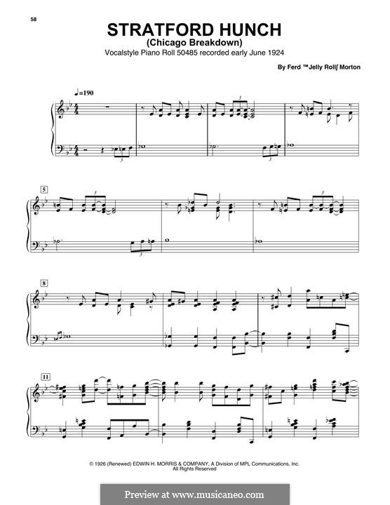 Chicago Breakdown (Stratford Hunch): Für Klavier by Jelly Roll Morton