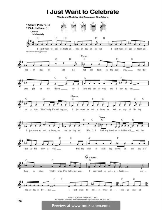 I Just Want to Celebrate (Rare Earth): Für Gitarre by Dino Fekaris, Nick Zesses