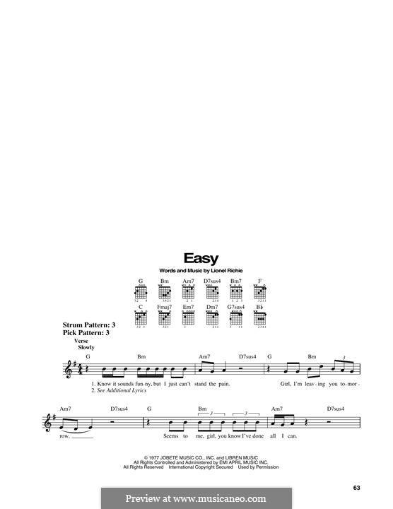 Easy (The Commodores): Für Gitarre by Lionel Richie