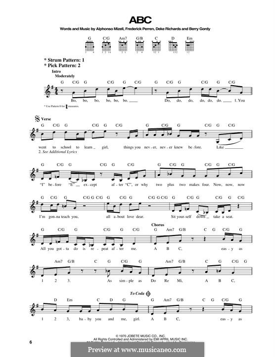 ABC (The Jackson 5): Für Gitarre by Alphonso Mizell, Berry Gordy, Deke Richards, Freddie Perren