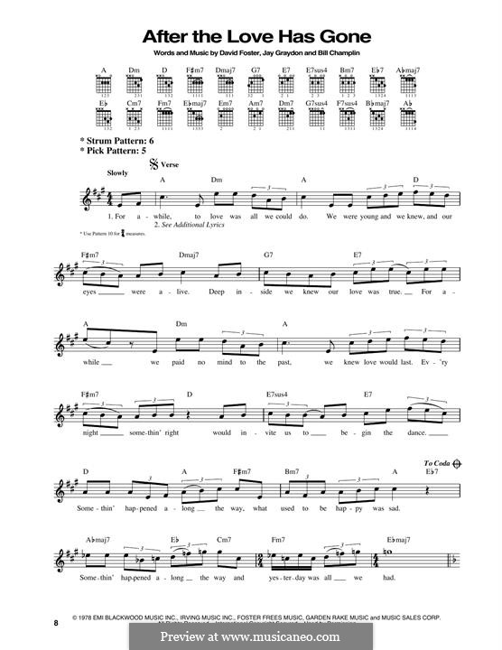 After the Love Has Gone (Earth, Wind & Fire): Für Gitarre by Bill Champlin, David Foster, James Graydon