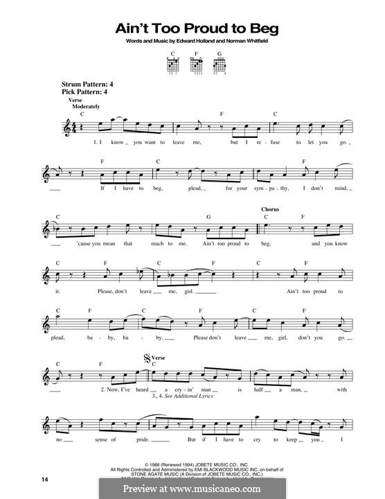 Ain't Too Proud to Beg (The Temptations): Für Gitarre by Edward Holland Jr., Norman J. Whitfield