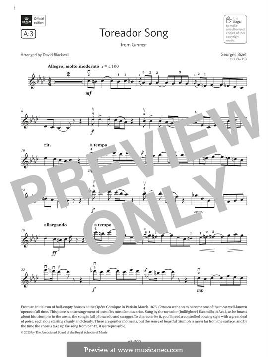Toreador's Song: Für Violine by Georges Bizet