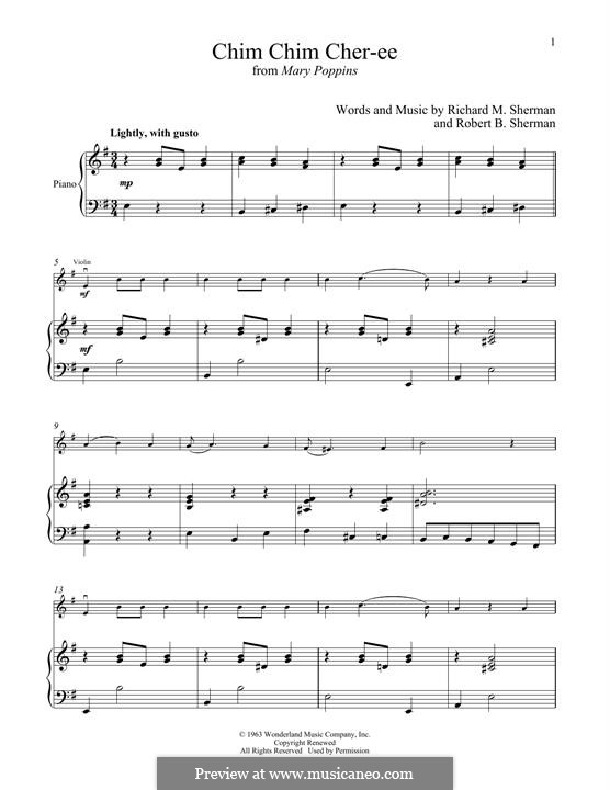 Chim Chim Cher-ee (from Mary Poppins): Für Violine und Klavier by Richard M. Sherman, Robert B. Sherman