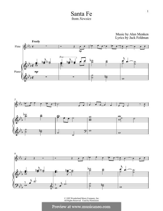 Santa Fe (from Newsies): Für Flöte und Piano by Alan Menken