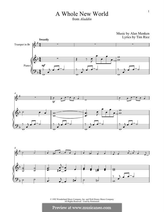 Instrument version: For trumpet and piano by Alan Menken