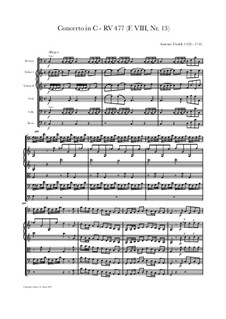 Concerto for Fagotto and Strings in C Major, RV 477: Score, parts by Antonio Vivaldi