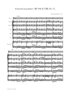 Concerto for Fagotto and Strings in G Minor, RV 496: Score, parts by Antonio Vivaldi