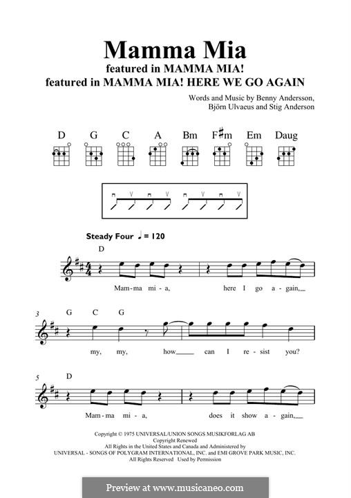 Mamma Mia (ABBA): Für Ukulele by Benny Andersson, Björn Ulvaeus, Stig Anderson