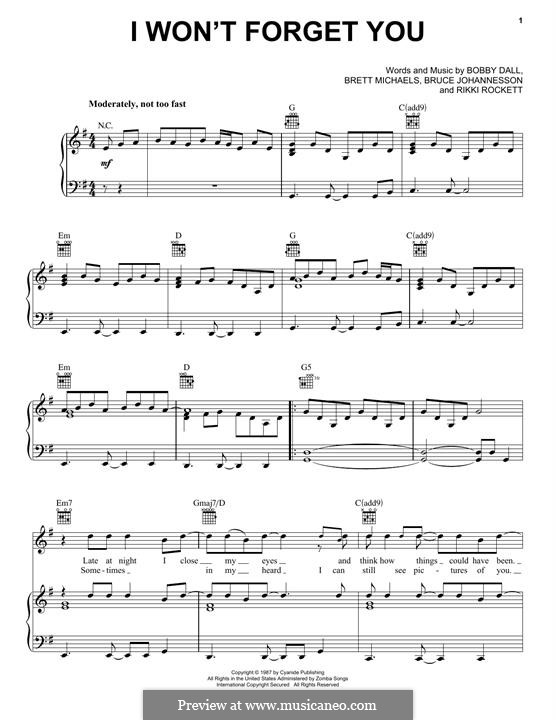 I Won't Forget You (Poison): Für Stimme und Klavier (oder Gitarre) by Bobby Dall, Bret Michaels, C.C. DeVille, Rikki Rockett