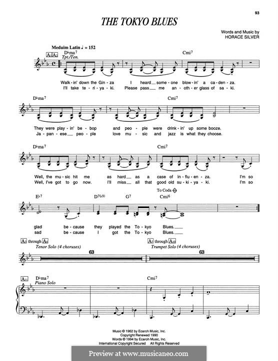 The Tokyo Blues: Für Klavier by Horace Silver
