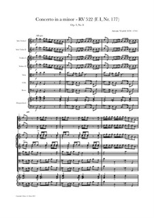 Konzert für zwei Violinen und Streicher Nr.8 in a-Moll, RV 522: Score, parts by Antonio Vivaldi