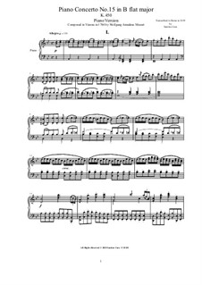 Konzert für Klavier und Orchester Nr.15 in B-Dur, K.450: Bearbeitung für Klavier by Wolfgang Amadeus Mozart