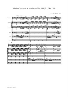 Concerto for Violin and Strings in B Minor, RV 386: Score, parts by Antonio Vivaldi