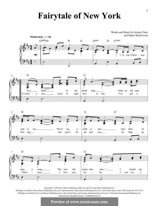 Fairytale of New York (The Pogues & Kirsty MacColl): Für Klavier by Jem Finer, Shane MacGowan