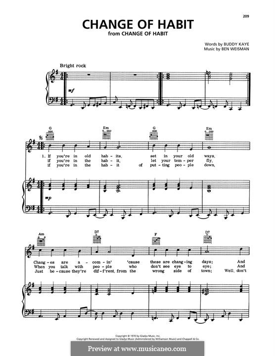 Change of Habit: Für Stimme und Klavier (oder Gitarre) by Ben Weisman, Buddy Kaye